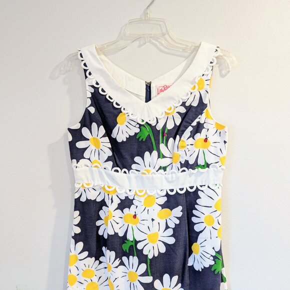 LILLY PULITZER Bright Navy Look Lady Dress 4 Navy Blue White Daisies Ladybugs - Picture 3 of 7